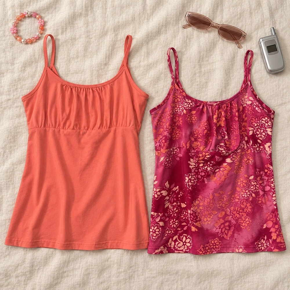 Faded Glory XL Tank Tops 2 Pack Floral Coral vintage Y2K Boho Cami babydoll